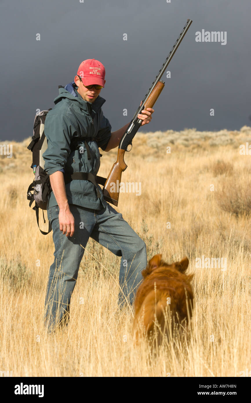 América del norte de Idaho montañas Owyhee Chukar Hunt escopeta hombre