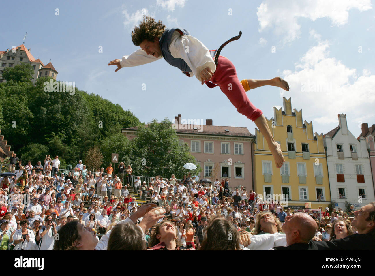 Juegos Medievales durante el desfile histórico boda LANDSHUT Landshut, en la Baja Baviera, Alemania, Europa Foto de stock