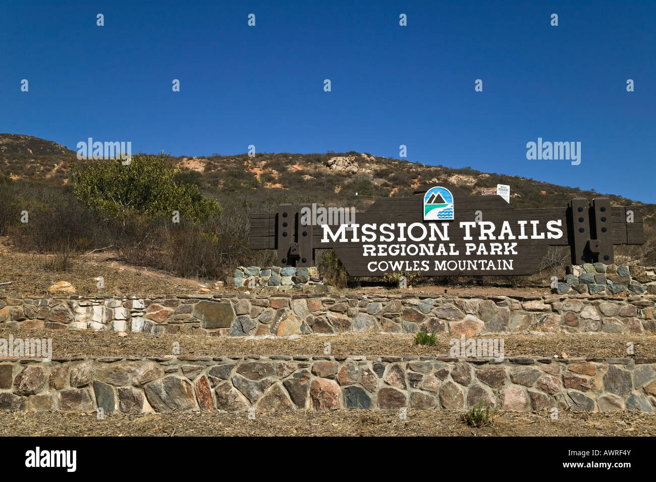 Señal de entrada Mission Trails Cowles Mountain en San Diego, California, EE.UU. Foto de stock