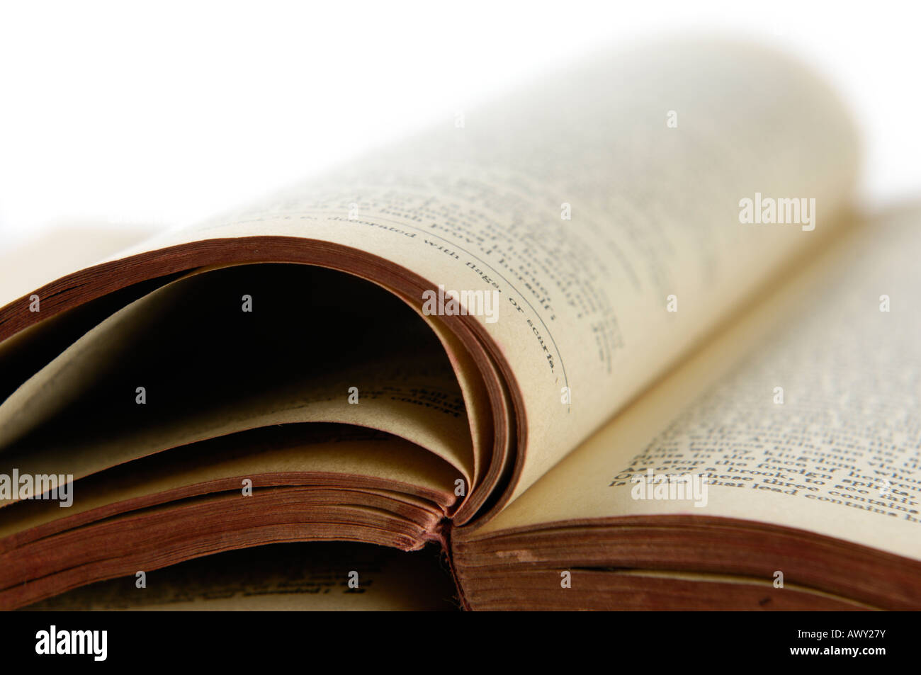 Abrir libro jirones páginas antiguas Foto de stock