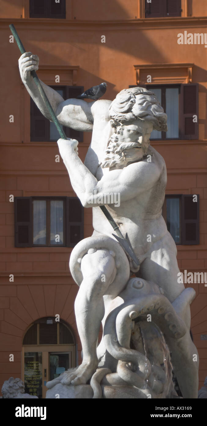 Estatua de Neptuno en Piazza Roma Nervona Foto de stock