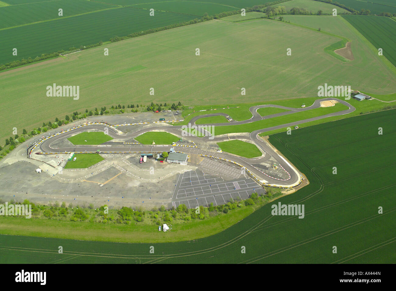 Vista aérea de una pista de go-cart en Kimbolton en Cambridgeshire Foto de stock