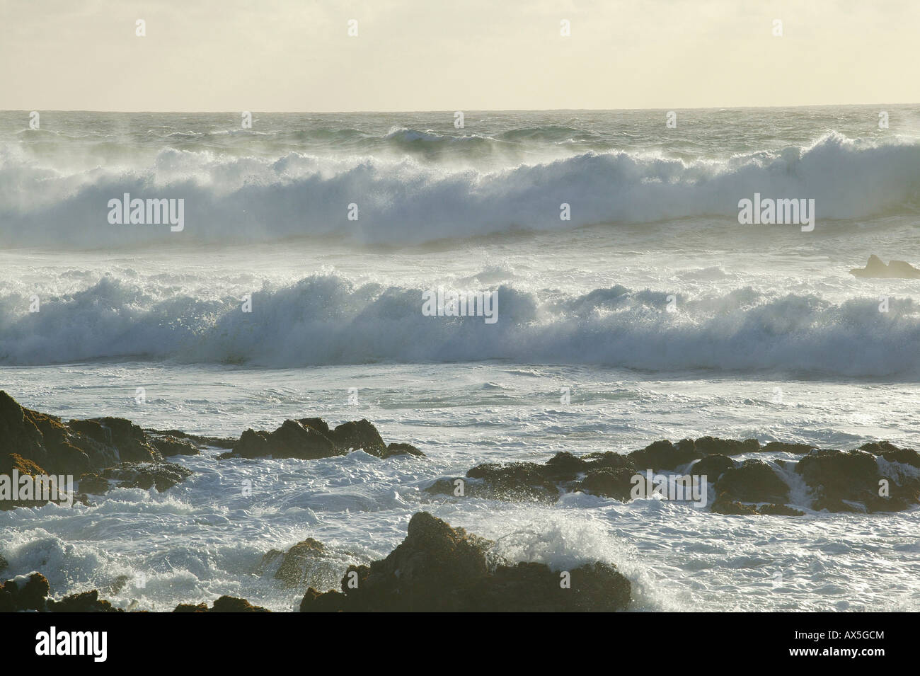Las olas que rompen en la rocosa costa del Pacífico, en California, Estados Unidos, América del Norte Foto de stock