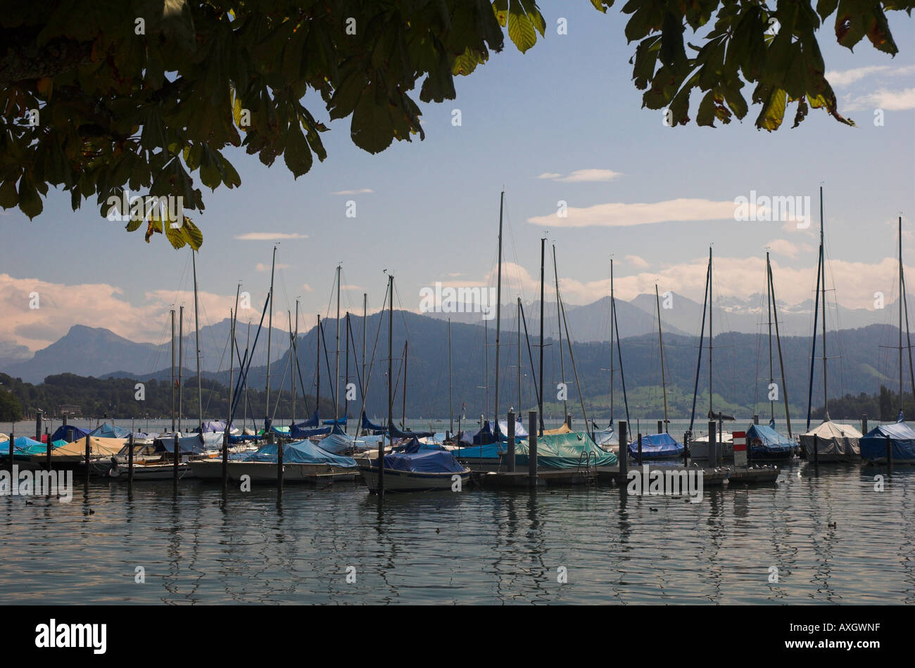 Los barcos en el Lago Lucerna, Suiza Foto de stock