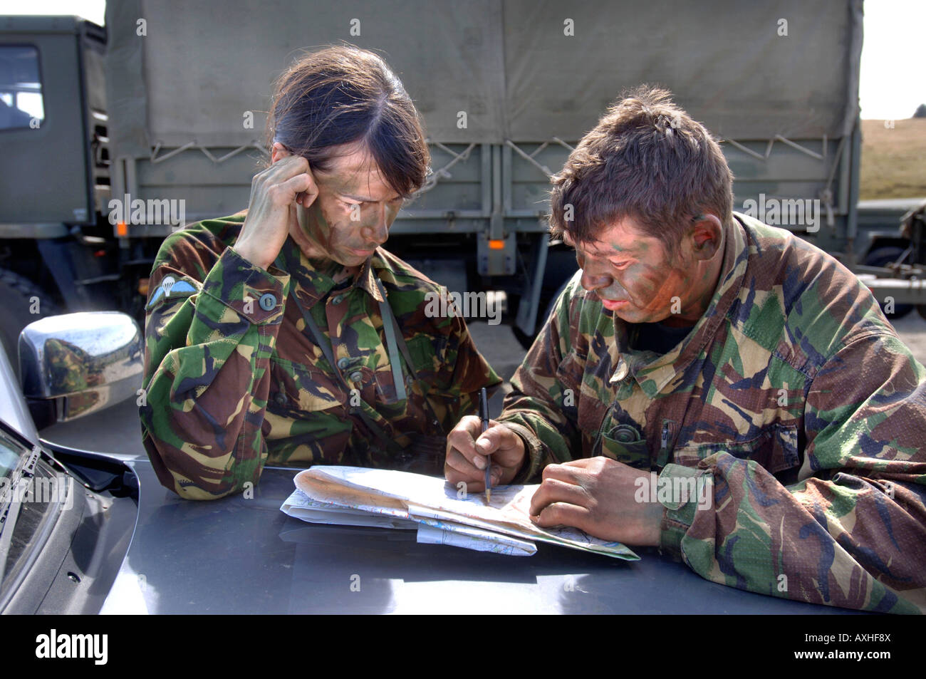 Un Ejército Británico Reclutar Mujeres Comprueba Un Mapa Al Ser