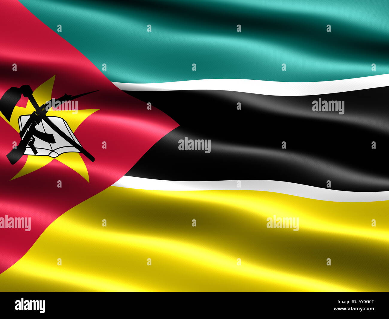 Bandera de Mozambique ilustración generadas por ordenador con aspecto sedoso y ondas Foto de stock