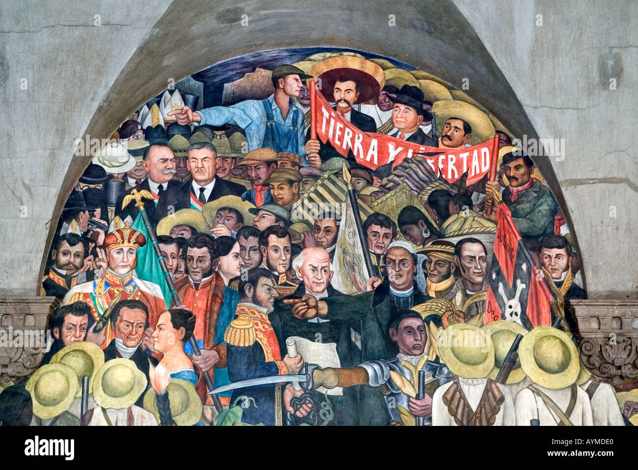 El artista mexicano Diego Rivera mural de la historia mexicana en el Palacio Nacional el Palacio Nacional, Ciudad de México Foto de stock
