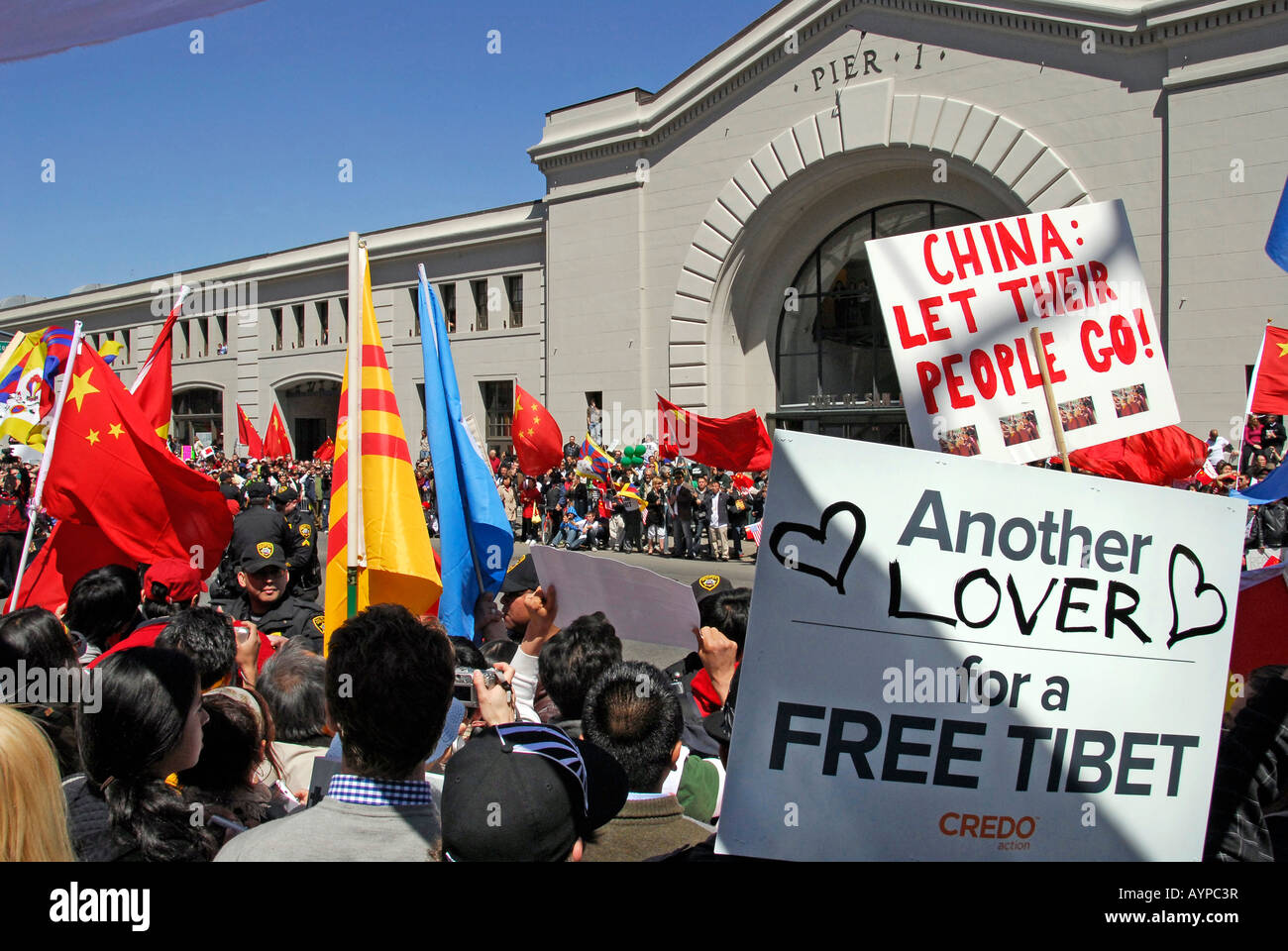 "Antorcha Olímpica de recepción, '^protesta anti-China', 'San Francisco', ^9 de abril de 2008" Foto de stock
