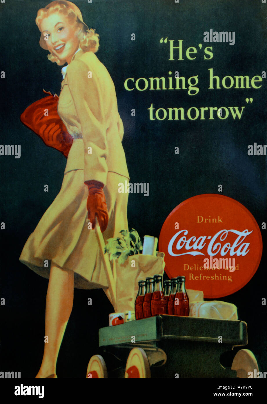 Antiguo cartel de anuncio de coca cola Foto de stock
