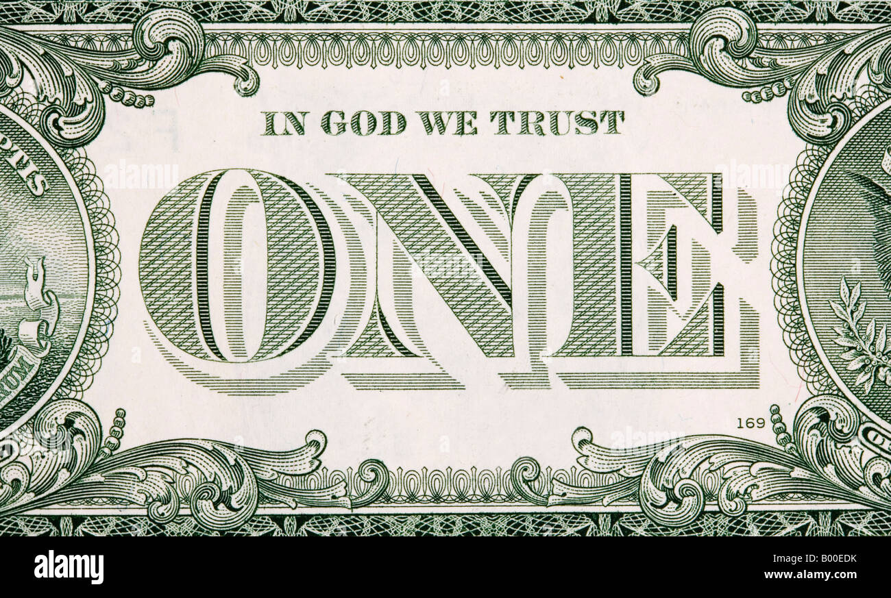 Detalle de un 1 dólar Bank note In God we trust Foto de stock