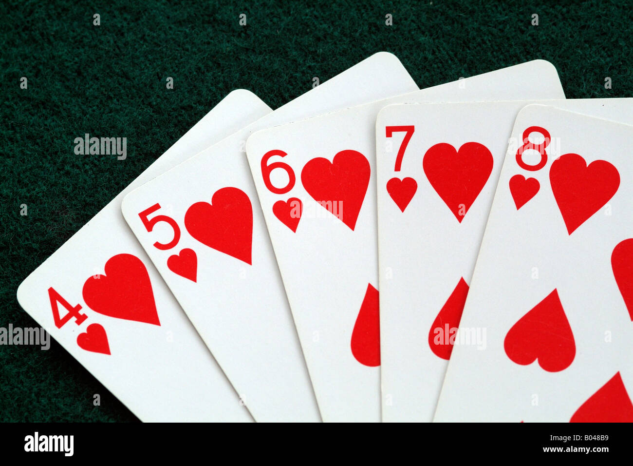 rápido regla aritmética Cartas de Poker una Escalera de Color Cinco cartas en secuencia del mismo  palo Fotografía de stock - Alamy