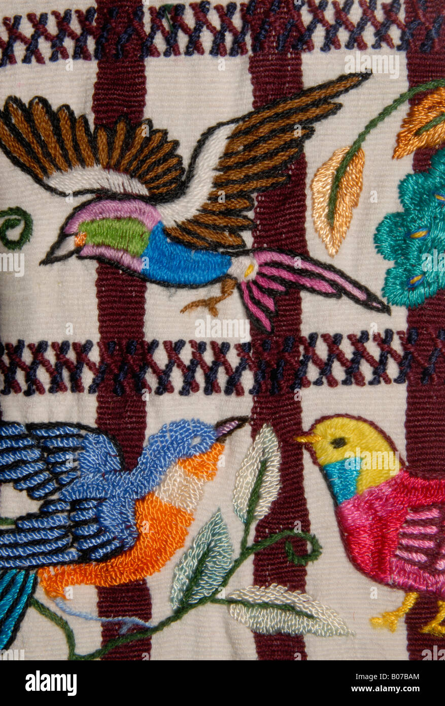 Detalle Del Bordado A Mano Motivos De Aves En Un Par De Pantalones De Santiago Atitlan Guatemala Fotografia De Stock Alamy