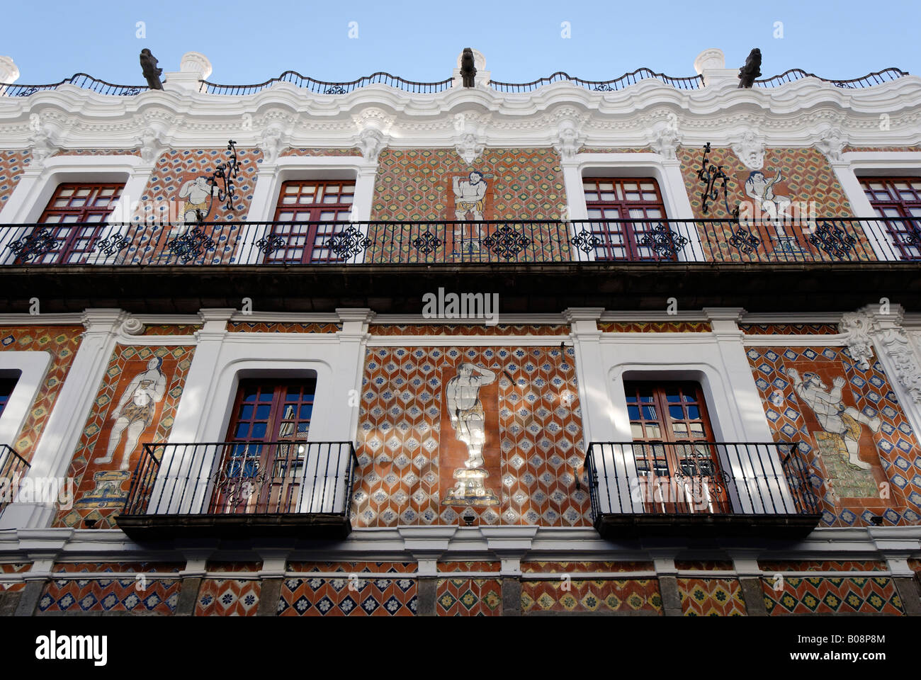 Azulejos de Talavera, la Casa de los Munecos, Sitio del Patrimonio Mundial de la UNESCO, Puebla, México Foto de stock