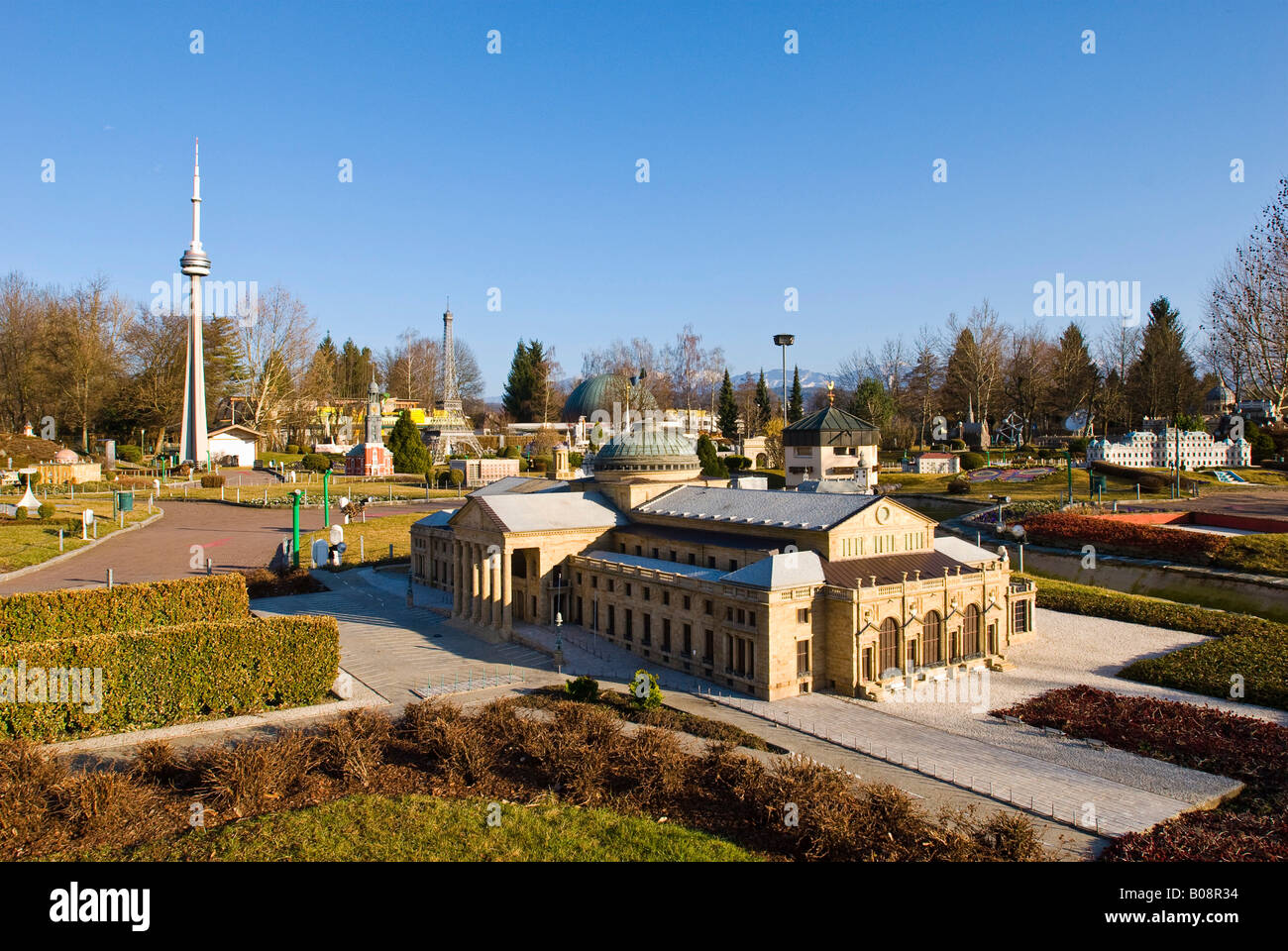 Los modelos de edificios famosos en el parque temático Minimundus Freizeitpark en Klagenfurt, Carintia, Austria Foto de stock