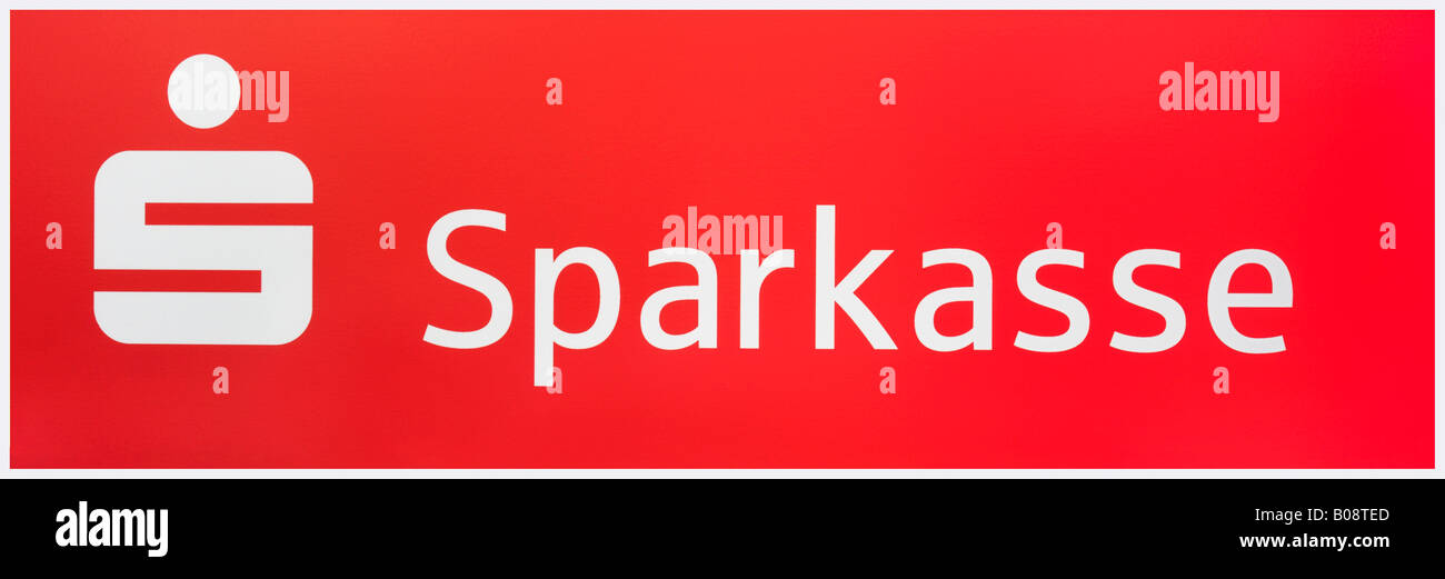 El nombre y el logotipo de banco Sparkasse Foto de stock