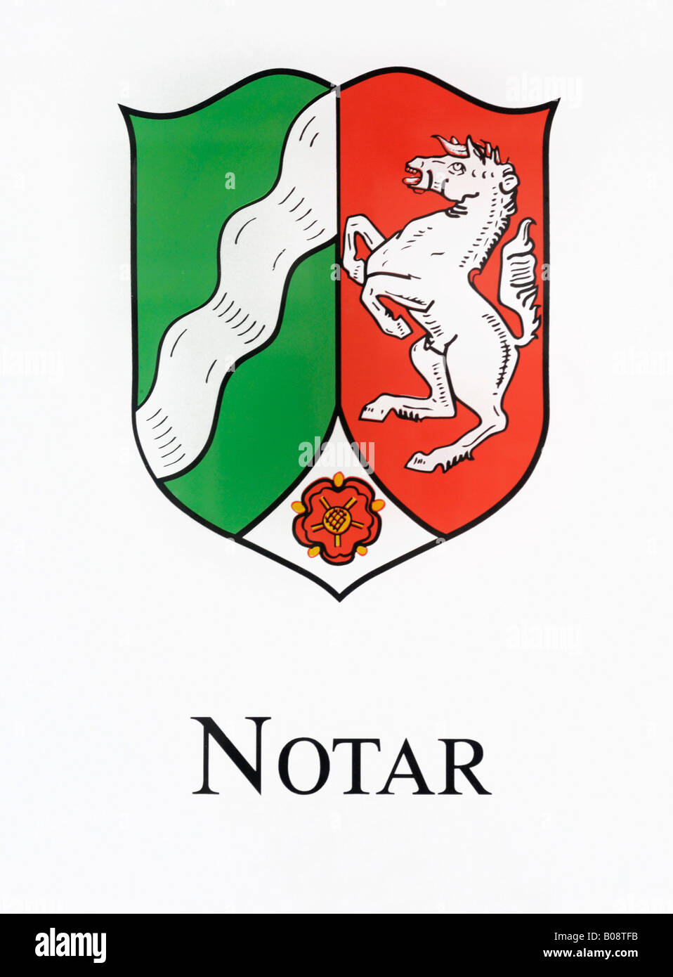 Firmar por un notario público (Notar) con el escudo de armas del Estado federado de Renania del Norte-Westfalia Foto de stock