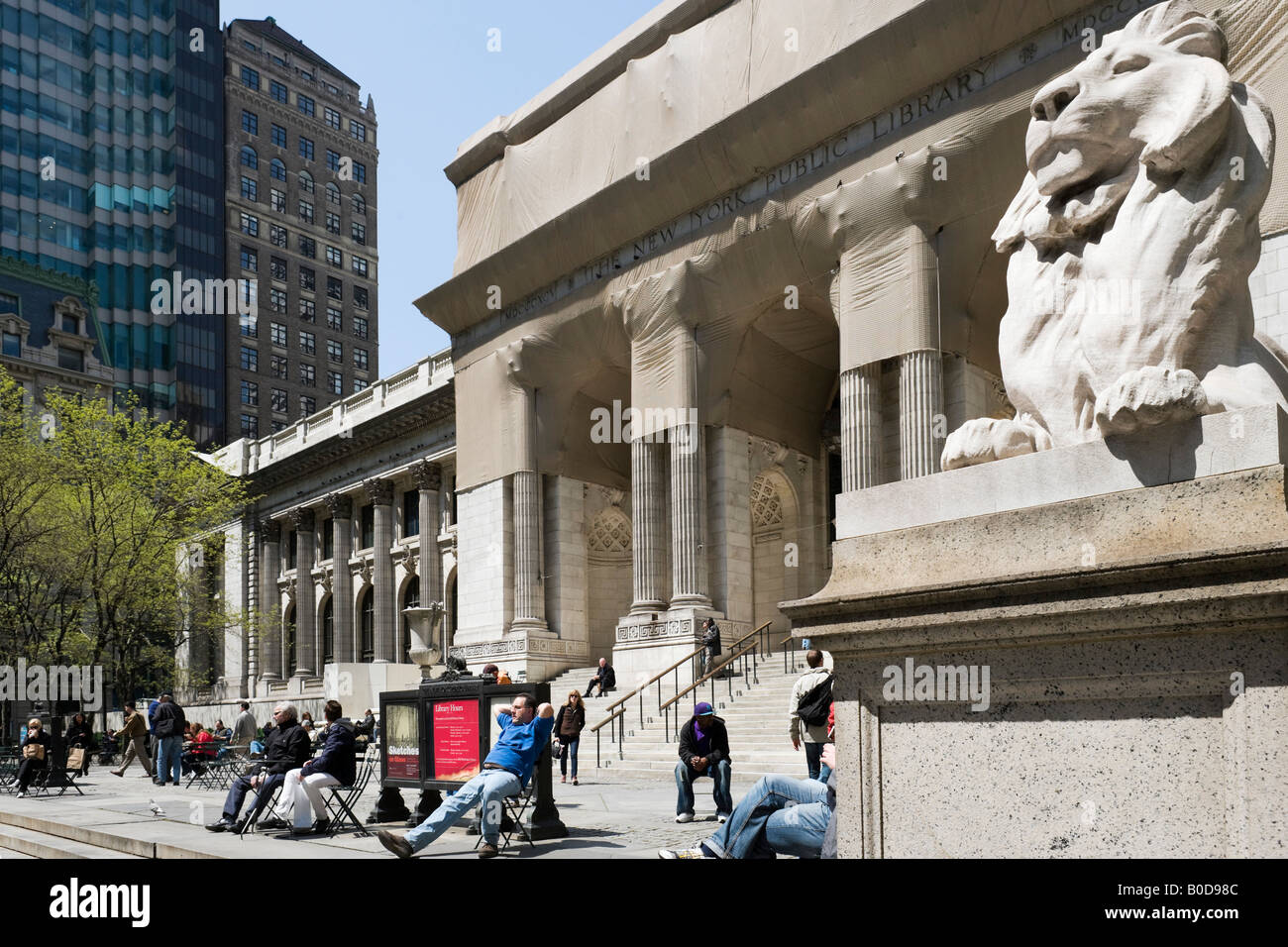 La Biblioteca Pública de Nueva York, la Quinta Avenida, Nueva York, la ciudad de Nueva York Foto de stock