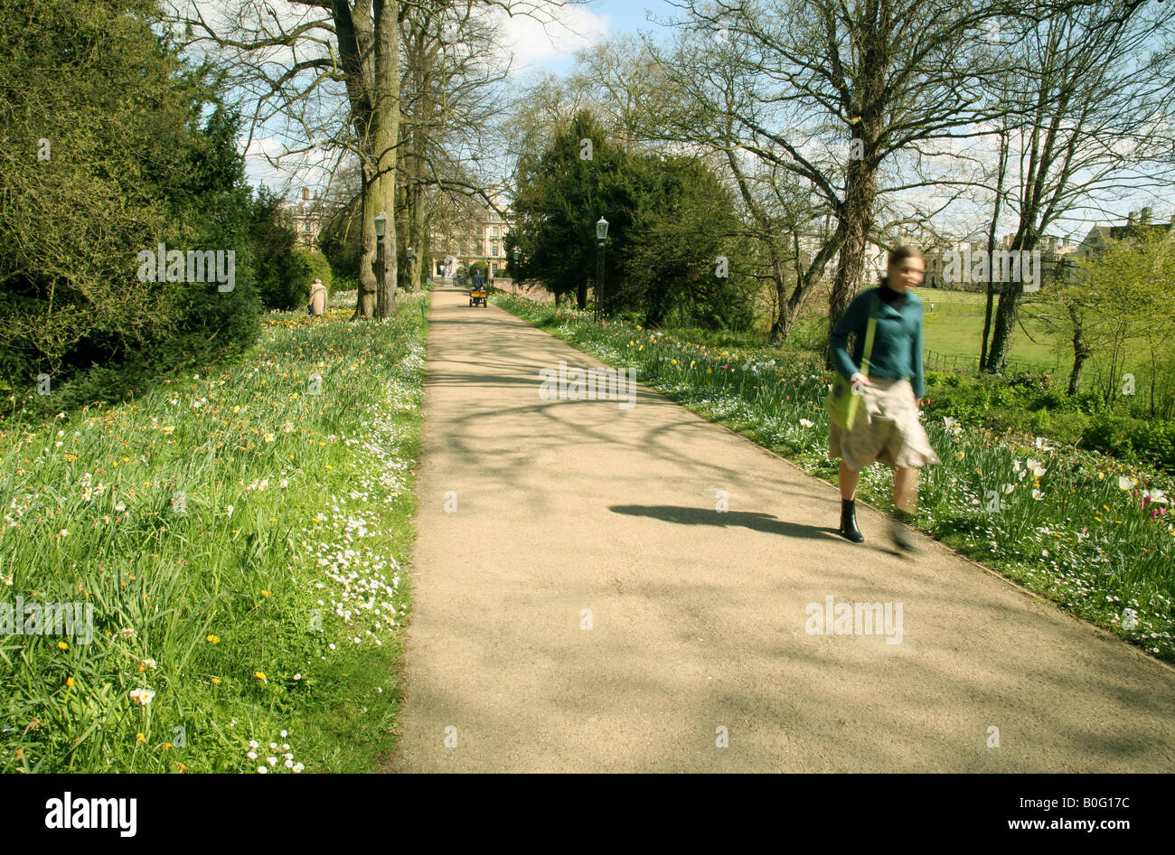 Un estudiante se aleja de Clare College Bridge Memorial rumbo a corte, Clare College, Universidad de Cambridge, Reino Unido Foto de stock