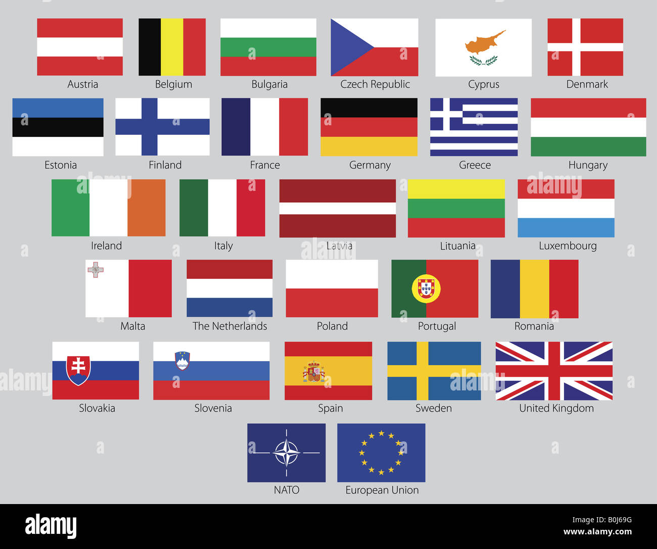 27 banderas de la UE y la OTAN y la UE símbolo Fotografía de stock Alamy