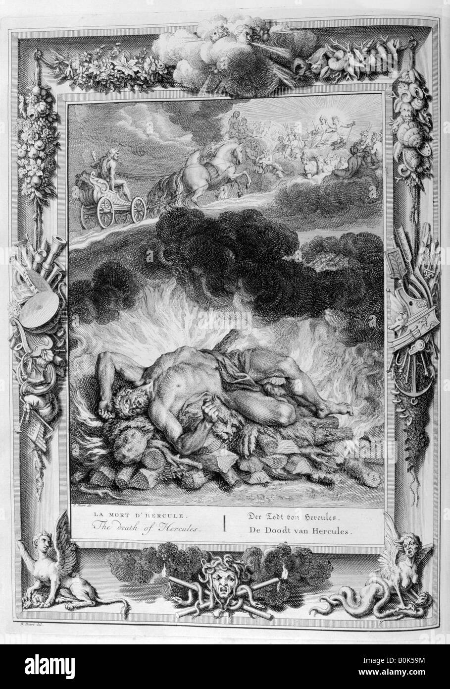 La muerte de Hércules, 1733. Artista: Bernard Picart Foto de stock