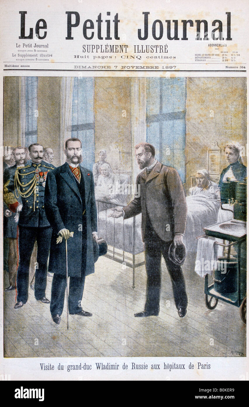 Gran Duque Vladimir de Rusia visitando un hospital de París, 1897 Artista: Henri Meyer Foto de stock
