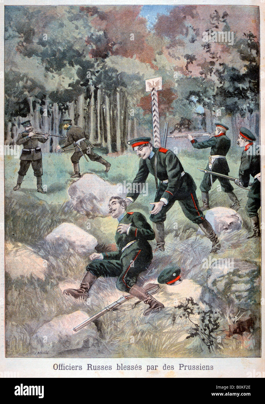 Oficial ruso heridos por los prusianos, frontera con Rusia, 1898. Artista: F Meaulle Foto de stock
