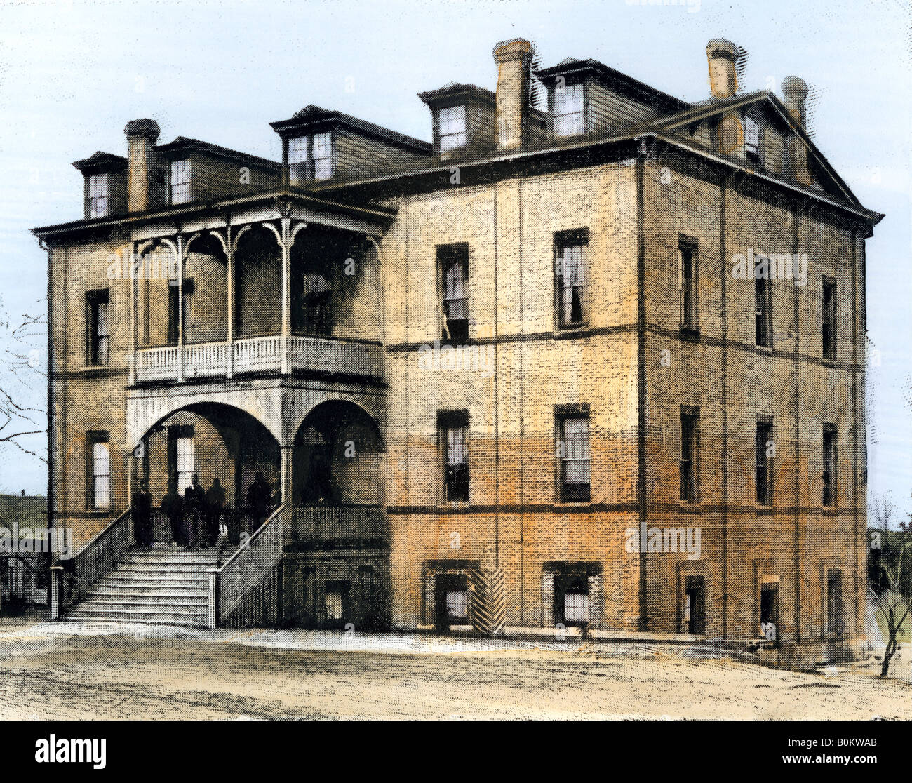 Armstrong Hall fue construido por estudiantes afroamericanas en el Instituto Tuskegee de Alabama, 1890. Medias tintas coloreadas a mano de una fotografía Foto de stock