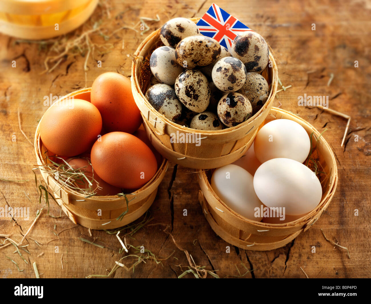 Free Range British Codorniz, Pato y huevos de gallina Foto de stock