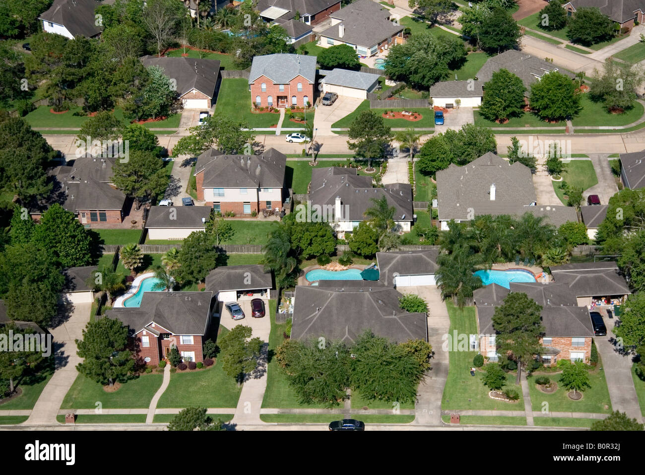 Vista aérea de la vivienda suburbana, cerca de Houston, Texas Foto de stock