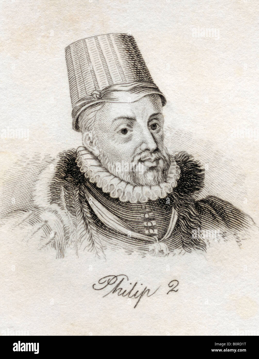 Felipe II, 1527 - 1598. Rey de España, 1556 - 1598, Felipe II de España. Del libro Crabbs Historical Dictionary, publicado en 1825. Foto de stock