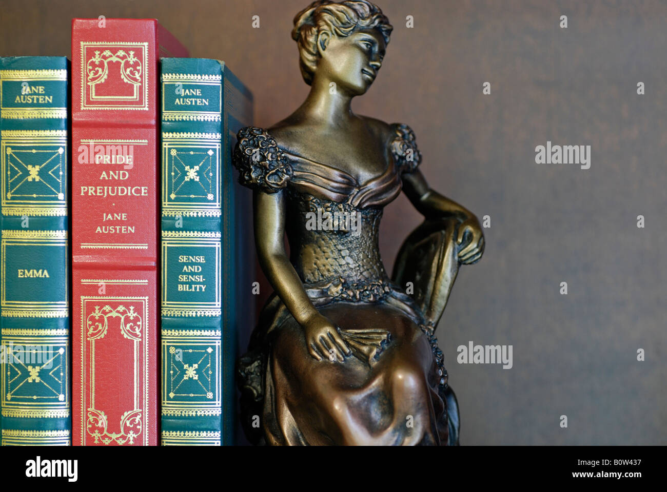 Libros encuadernados en cuero y el libro final, Jane Austen clásicos Foto de stock