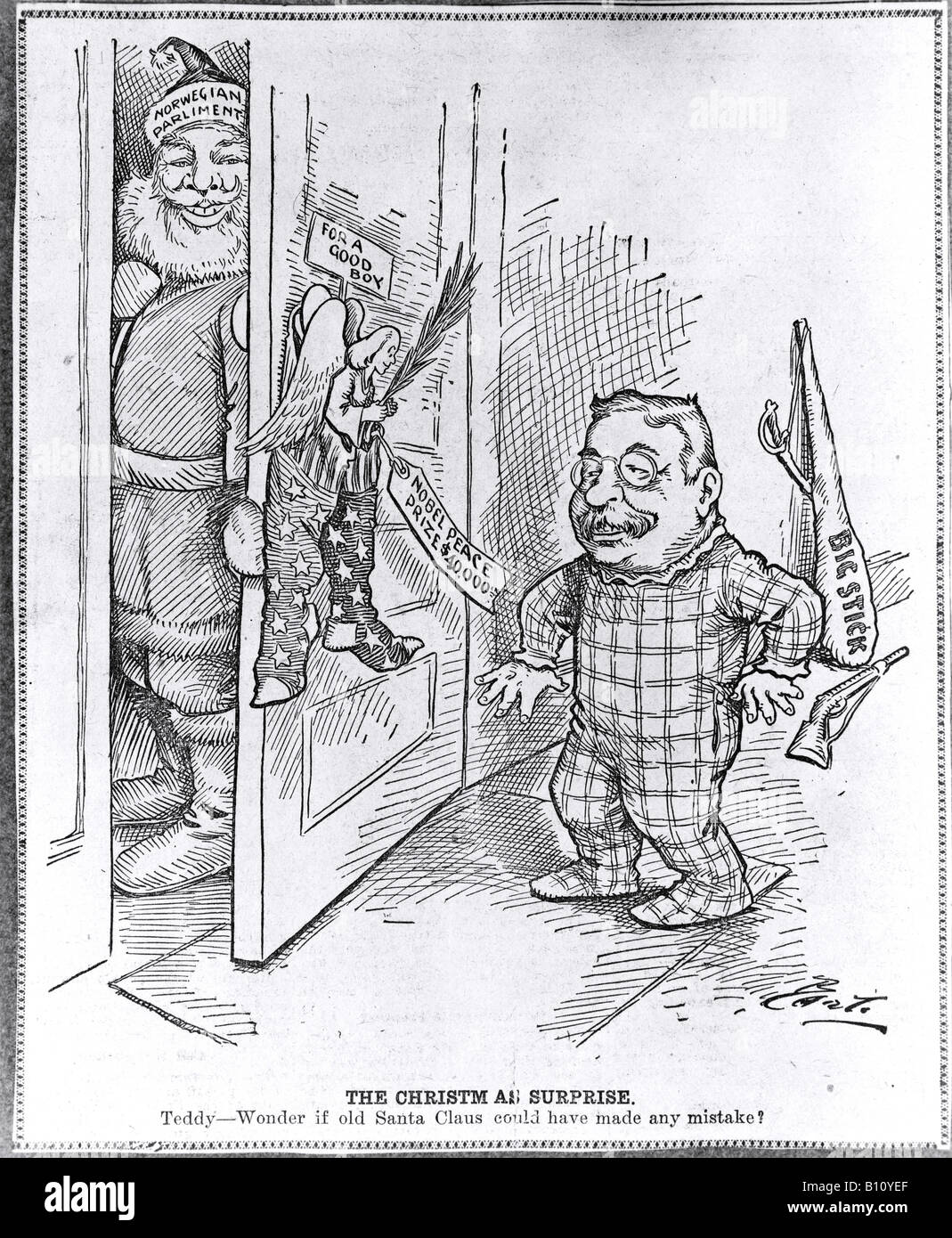 La sorpresa de Navidad una caricatura política relativa a Theodore Roosevelt y el Premio Nobel de la paz. Foto de stock