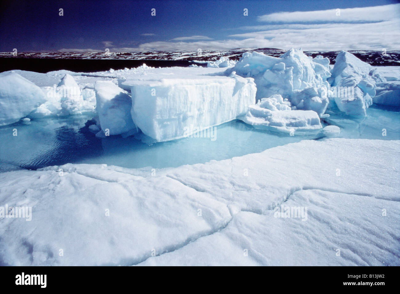 El flujo de hielo en el borde de la banquisa, Canadá, Arctic Edge, el Lancaster Sound, Nunavut, en el norte de la isla de Baffin Admiralty el tapón de admisión crauford E Foto de stock