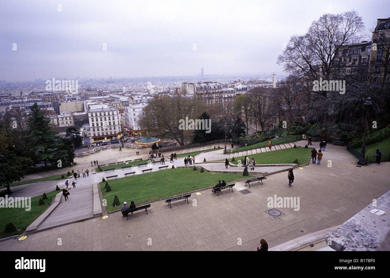 Paris Sacre Coeur hill al alba luz del atardecer Foto de stock