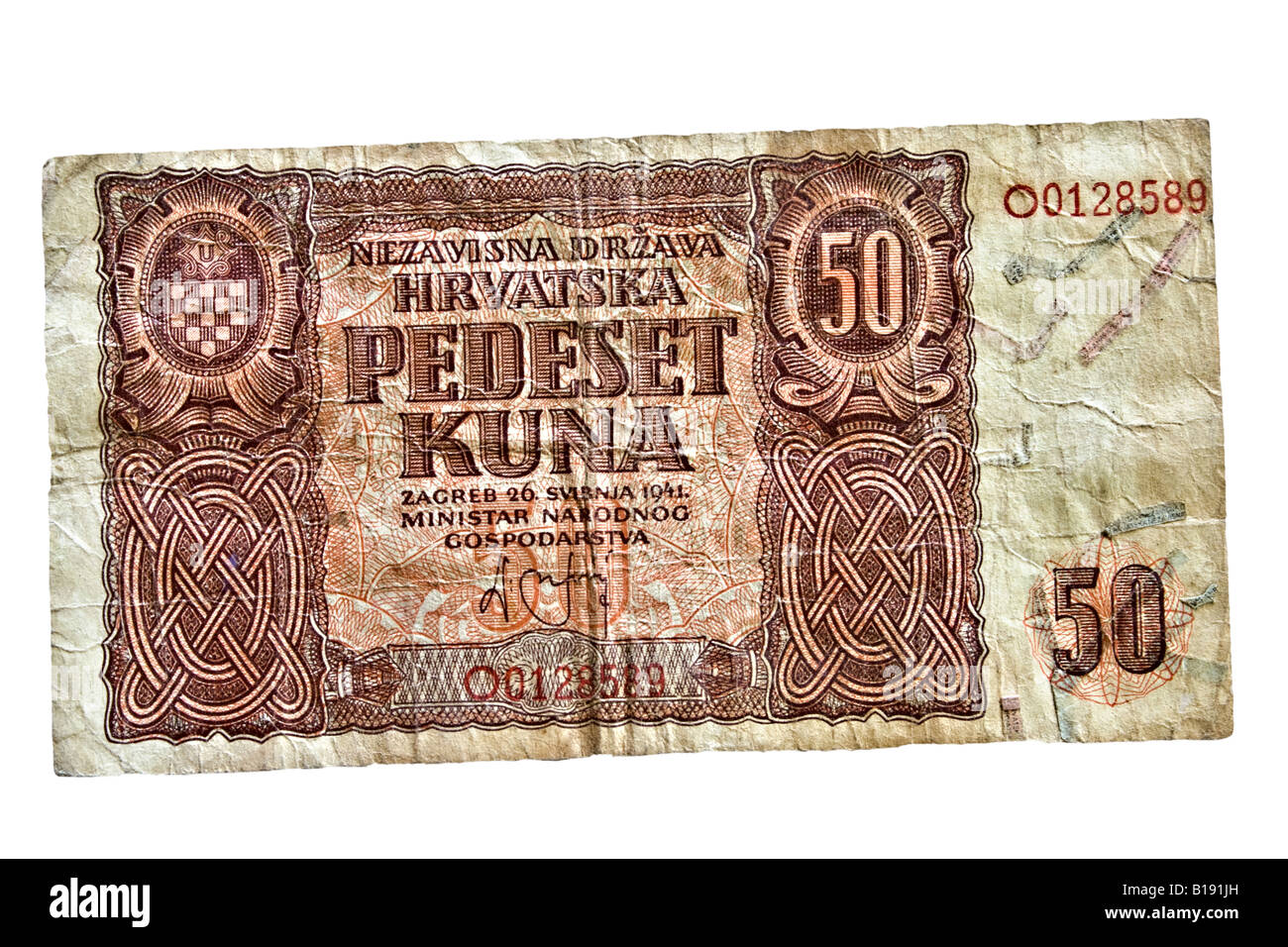 50 kuna croata billete desde el año 1941 Foto de stock