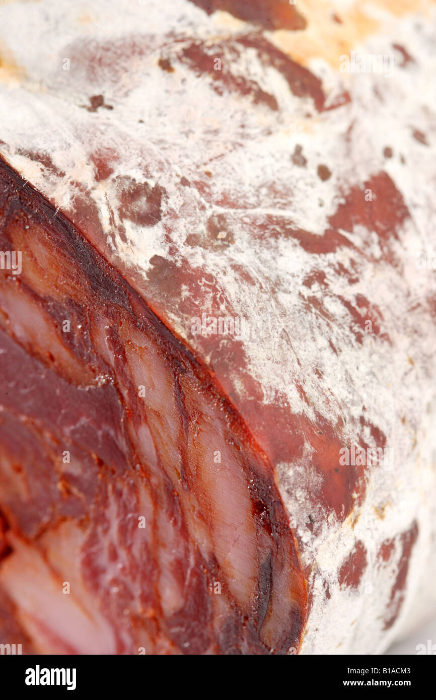 Cerca de rodajas de lomo morcon Ibérico (vertical) Foto de stock