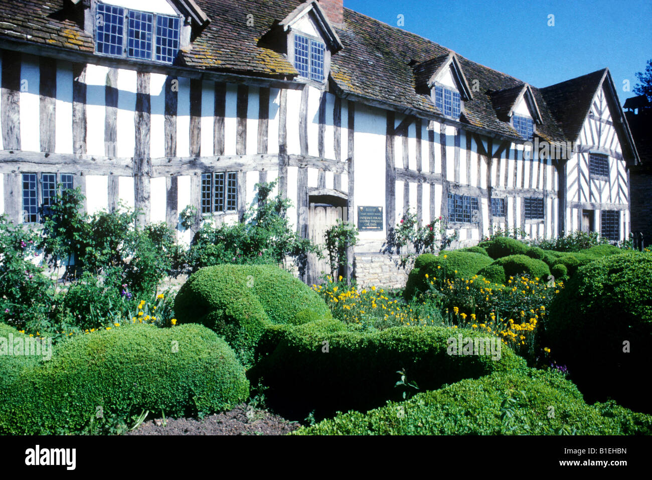 Mary Arden House Wilmcote Stratford en Avon, William Shakespeare, en blanco y negro de madera del edificio de arquitectura Foto de stock