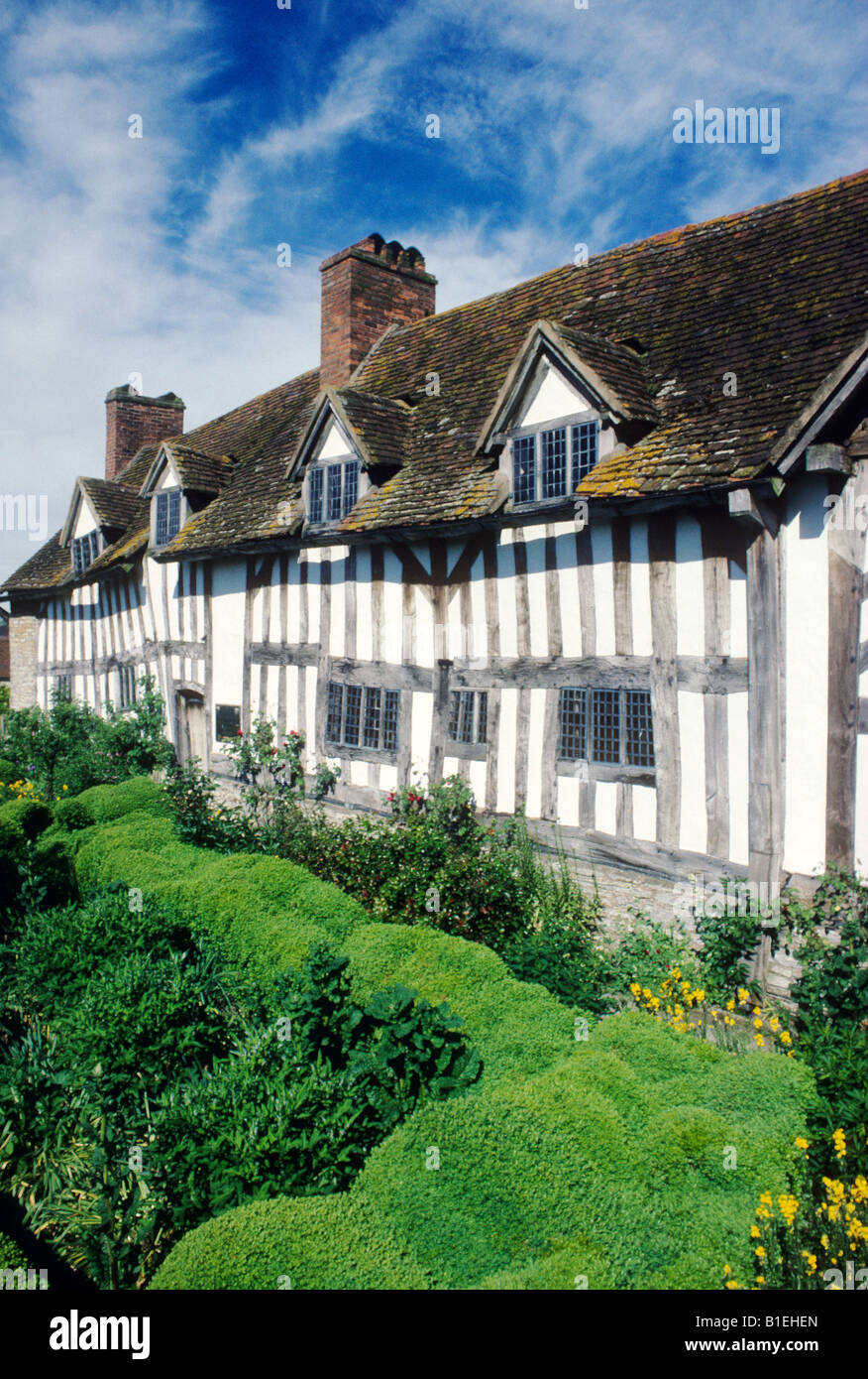 Mary Arden House Wilmcote Stratford en Avon, William Shakespeare, en blanco y negro de madera del edificio de arquitectura Foto de stock