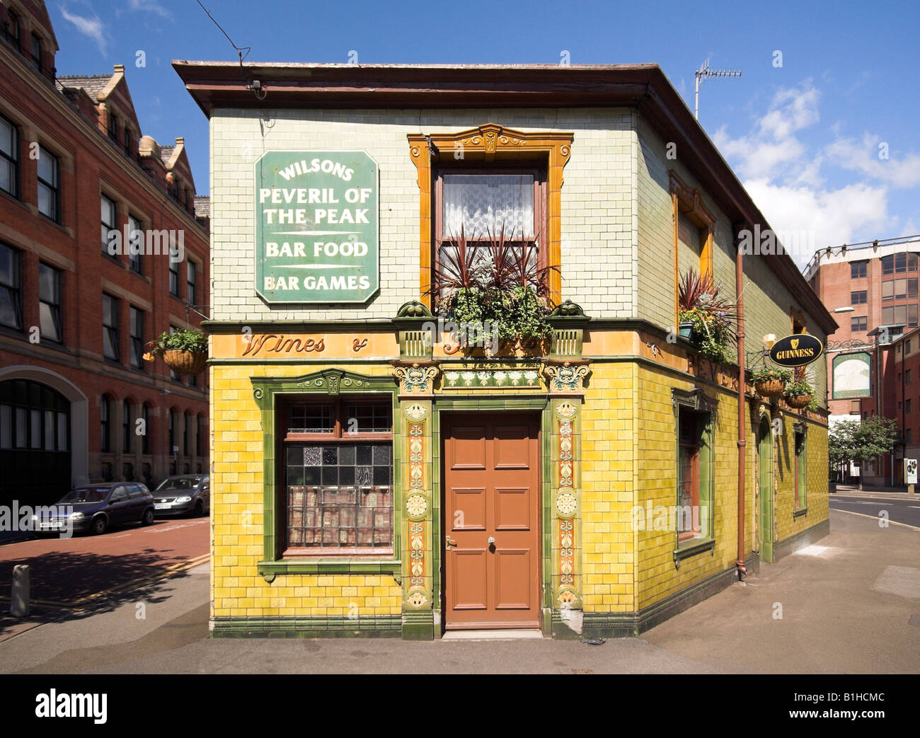 Detalle arquitectónico, Peveril del pico, Public House, Great Bridgewater Street, Manchester, Reino Unido Foto de stock