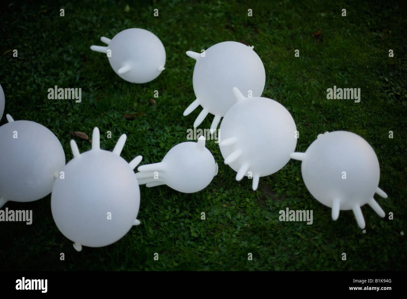 Guantes de goma de látex blanco inflada sobre césped verde Fotografía de  stock - Alamy