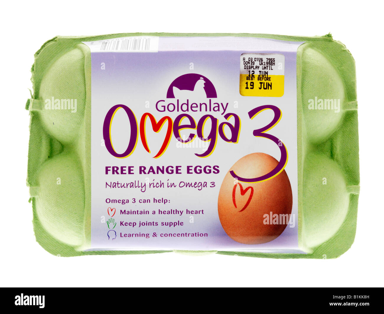 Caja de huevos omega 3 marrón Foto de stock
