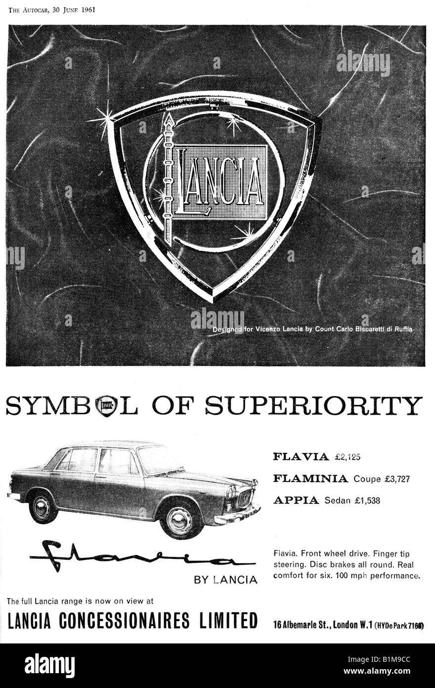1961 La revista británica de Publicidad para el Italiano Lancia Gama de automóviles para uso editorial sólo Foto de stock