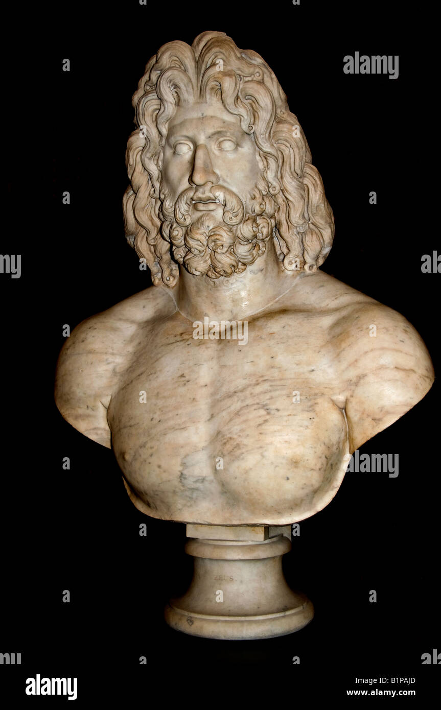 Zeus 2AD centruy busto romano del Emperador Adriano villa Tivoli Italia Roma Italia Foto de stock