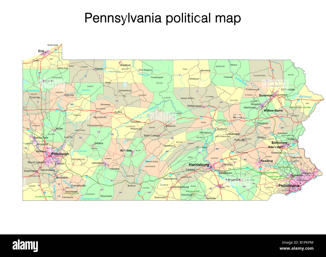 Mapa político del estado de Pennsylvania Fotografía de stock Alamy