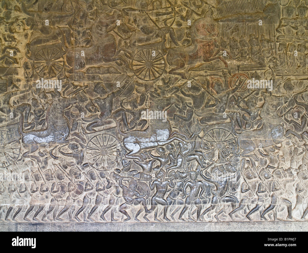 Los relieves del templo de Angkor Wat, Camboya Foto de stock