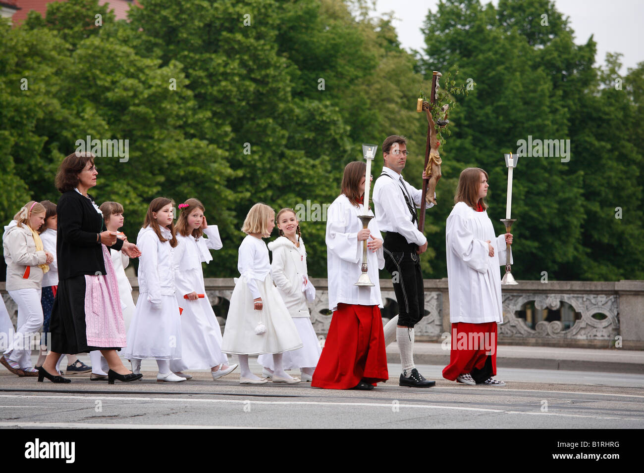 Procesión de Corpus Christi, Nymphenburg, Munich, Baviera, Alemania, Europa Foto de stock