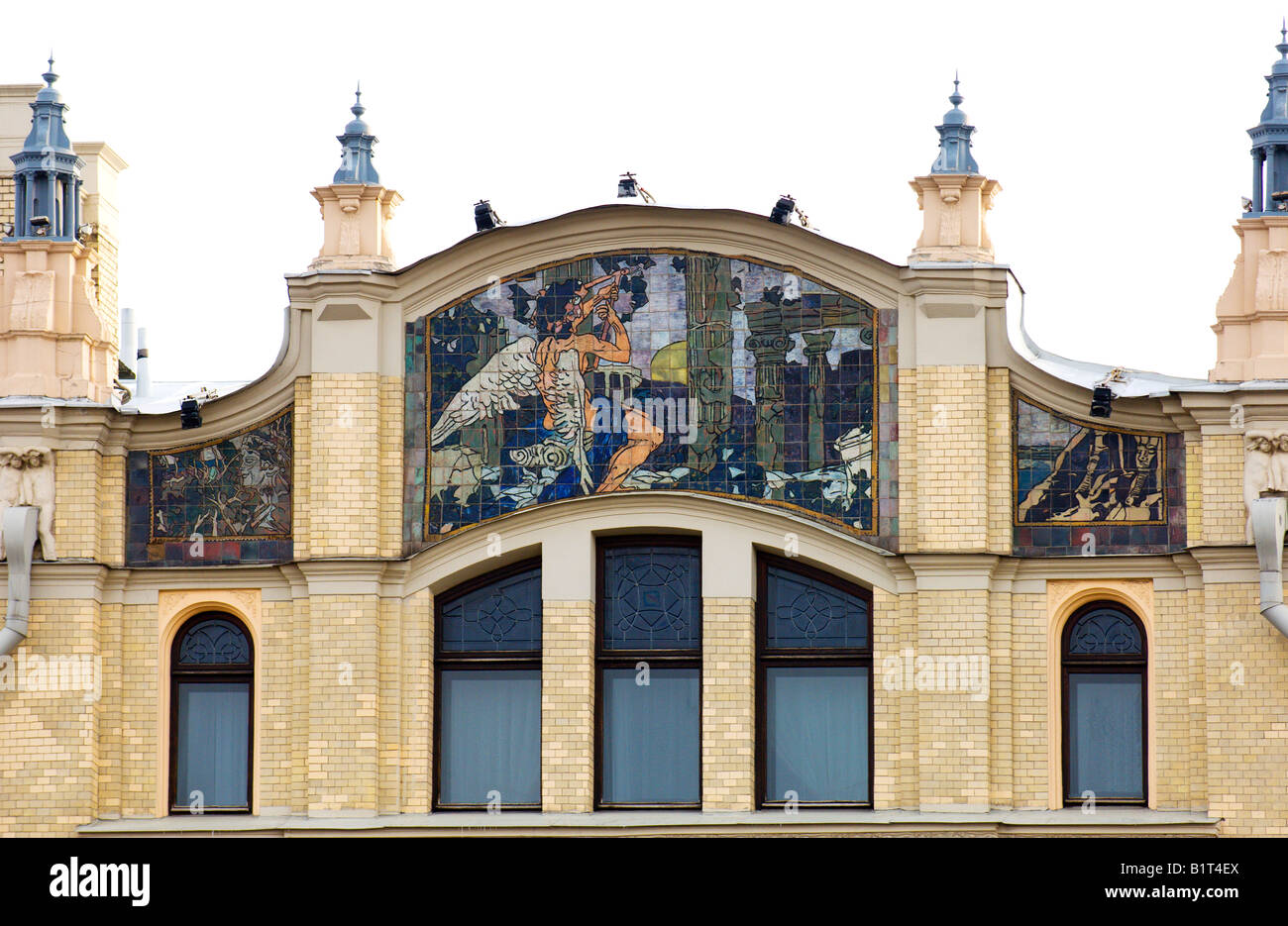 Decoración de mosaicos de estilo Art Nouveau, el Hotel Metropol de Moscú la plaza de la revolución en Rusia Foto de stock