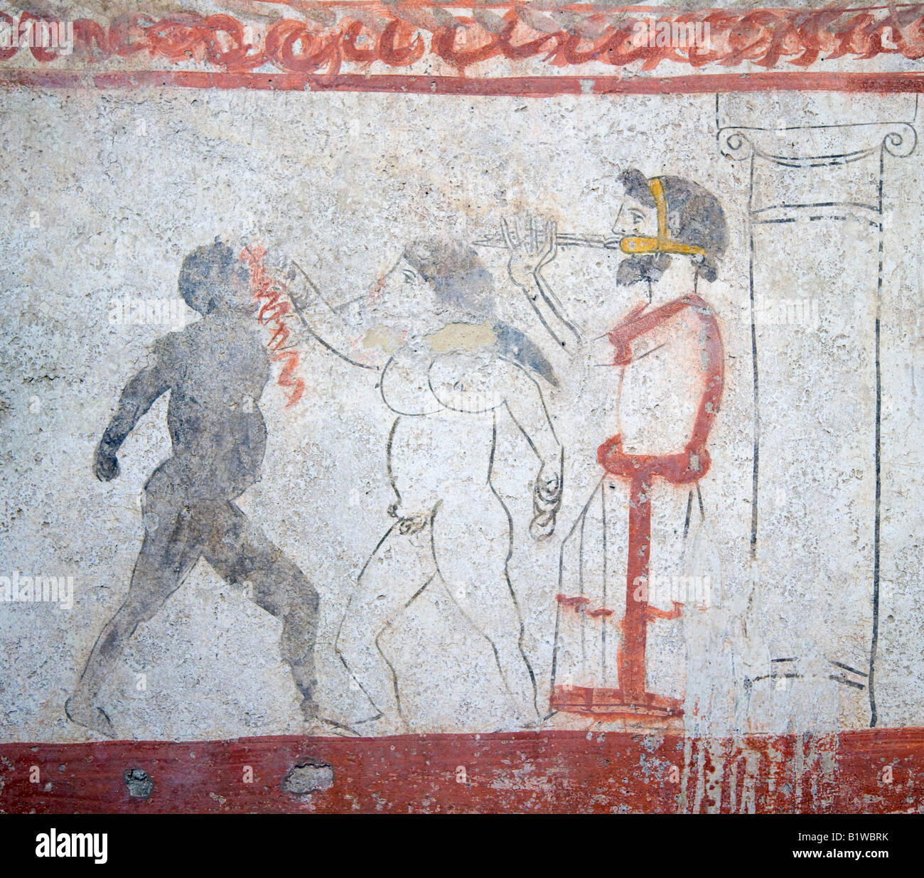 Boxeo griego fresco Paestum Campania Italia Foto de stock