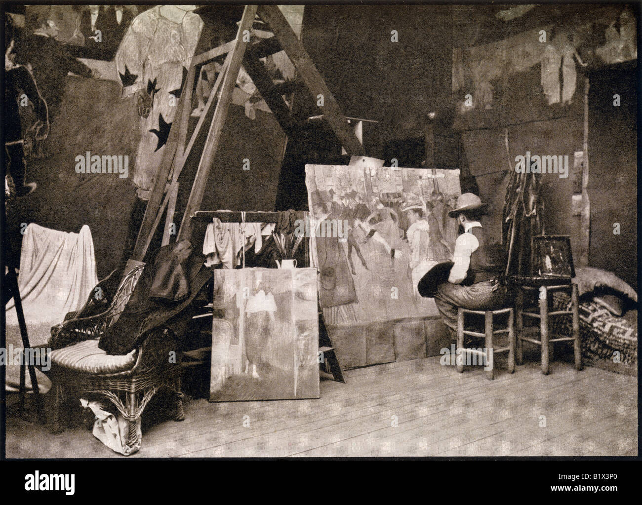 Lautrec en su estudio, Rue Caulaincourt, 1890. Henri Marie Raymond de Toulouse Lautrec Monfa, 1864 -1901 Foto de stock