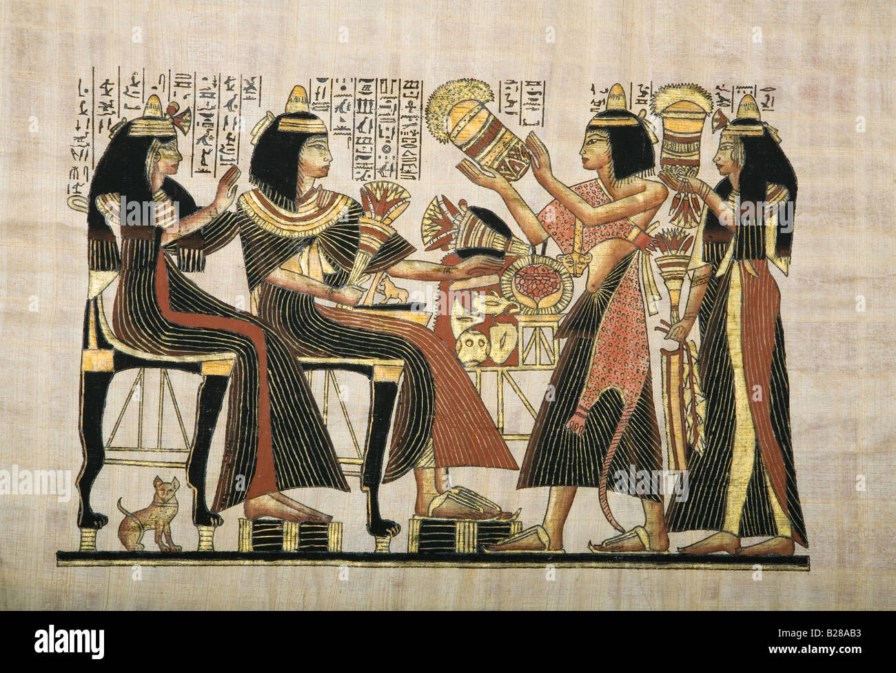 Una copia de un jeroglífico egipcio pintado en un papiro Foto de stock